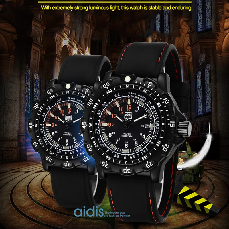 Imagem -03 - Addies-relógios de Quartzo Militares Impermeáveis para Homens Cronógrafo Luminoso Cronômetro Pulseira de Silicone Luxuosa Tubo de Mergulho