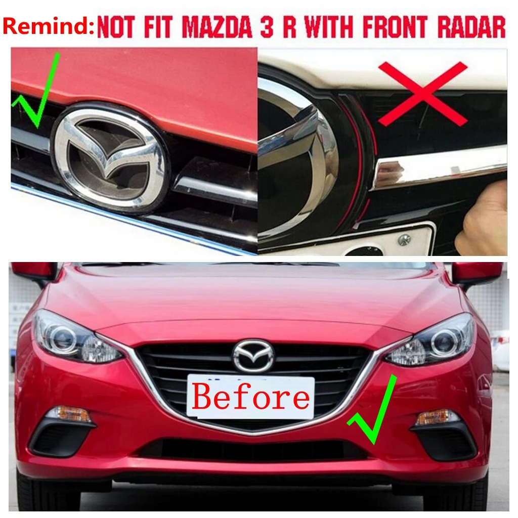 Accessories For Mazda 3 AXELA Hatchback Sedan 2014 2015 2016 Front Face Grille Grill  Decoration Strip Molding Cover Kit Trim