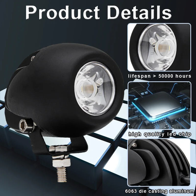 2000LM Led Moto 6000K Motorcycle Work Light Headlight Bulb Spot Lamp Driving Lighting for Scooter Motorbike Offroad 12V 24V