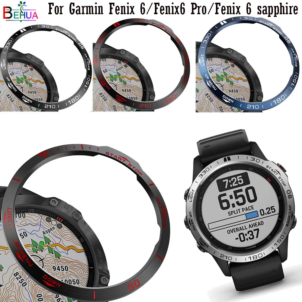 Fashion Bezel Ring Styling Case For Garmin Fenix 6 / 6 Pro / Fenix 6 sapphire smart watch metal frame Adhesive Protective Cover