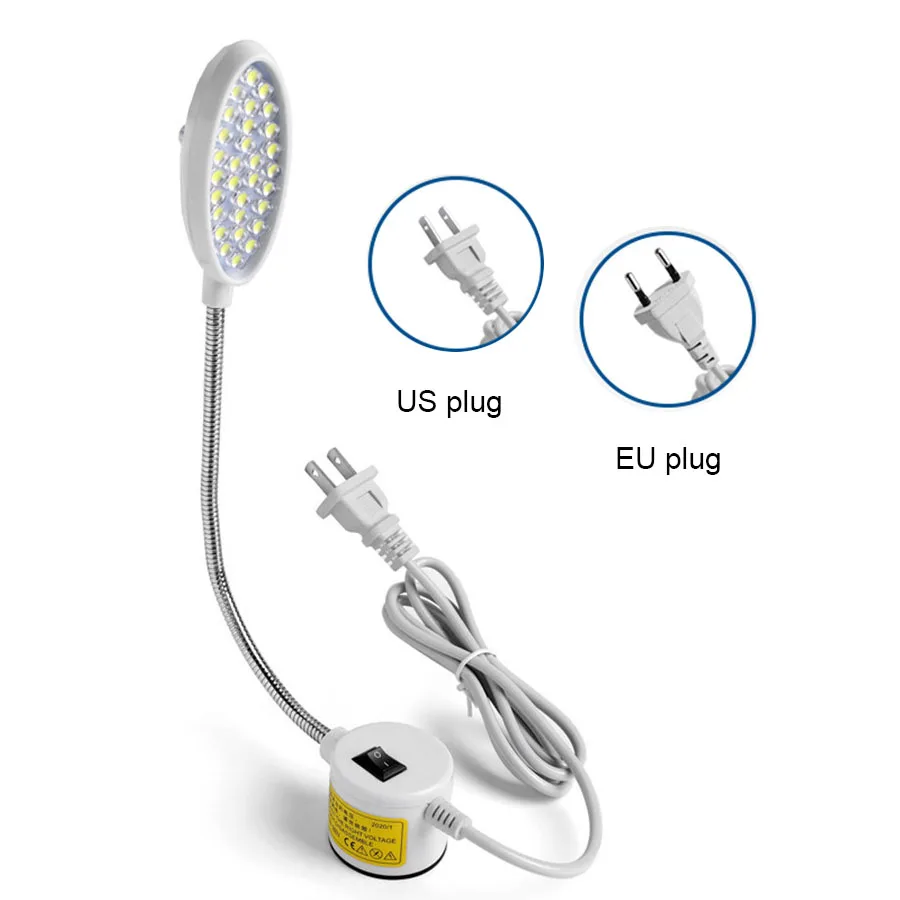 EU/US Plug 21/28 LED Machine à coudre lumière Dimmable et interrupteur marche/arrêt AC100-240V lumière de travail intérieure tours de base de montage magnétique