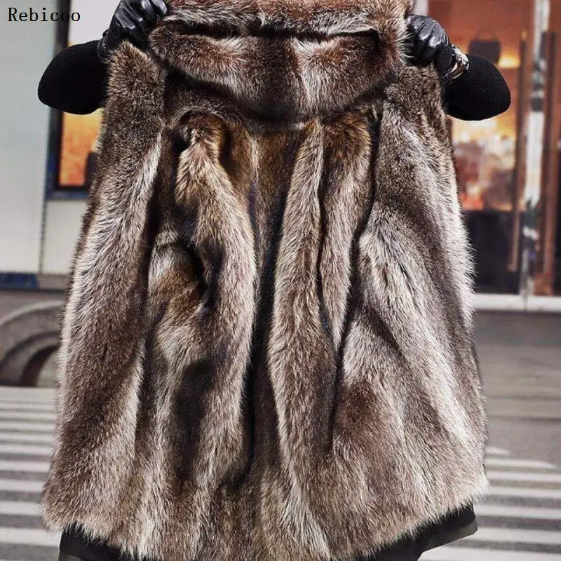 

Coat Korean Raccoon Collar Winter Jacket Men fake fluffy Fur Parka Casaco