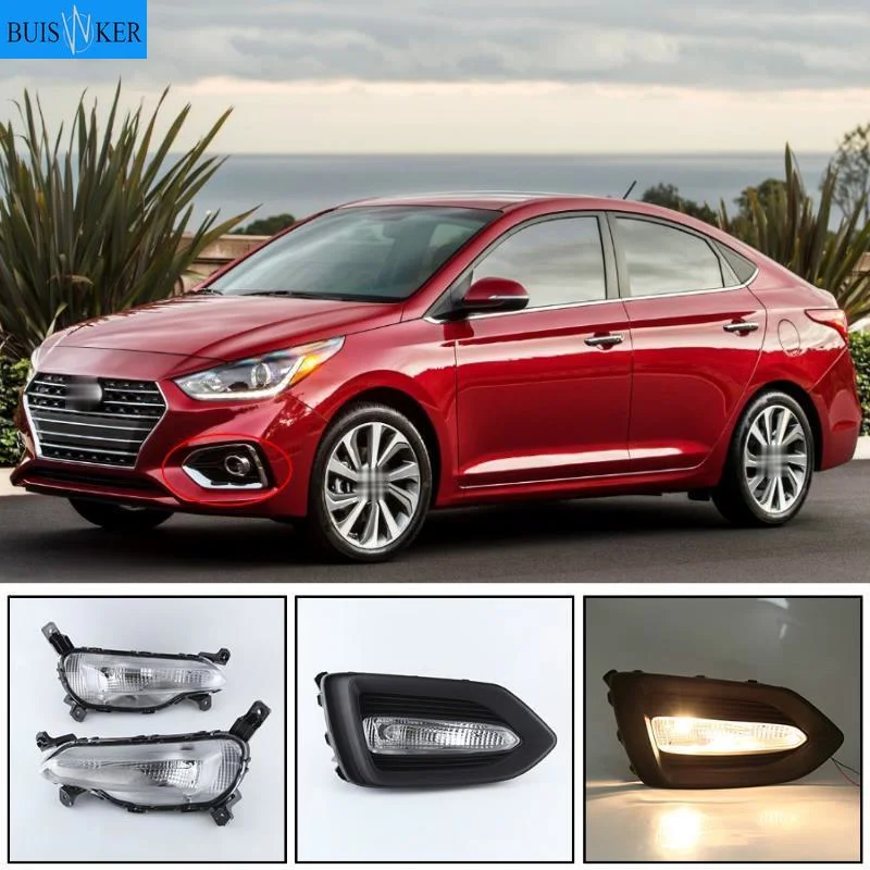 

1 Pair Car DRL Lamp Waterproof LED Daytime Running Light Fog lamp cover For Hyundai Solaris Accent 2017 2018 2019