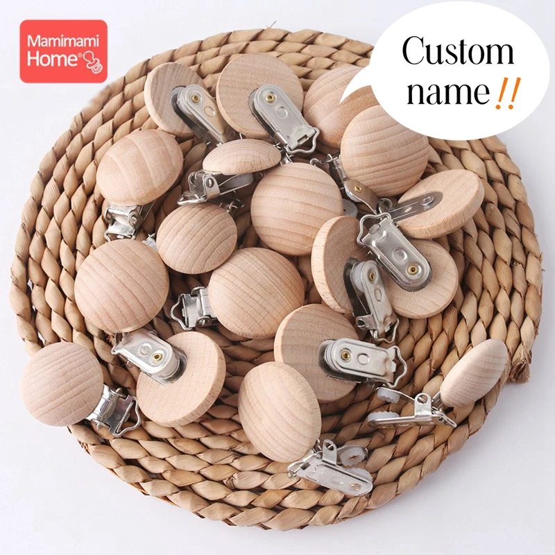 

50pc Wooden Pacifier Clips Beech Wooden Teether Metal Clips BPA Free Wooden Blank Nipple Holder Chain Toy Custom Name Clips Gift