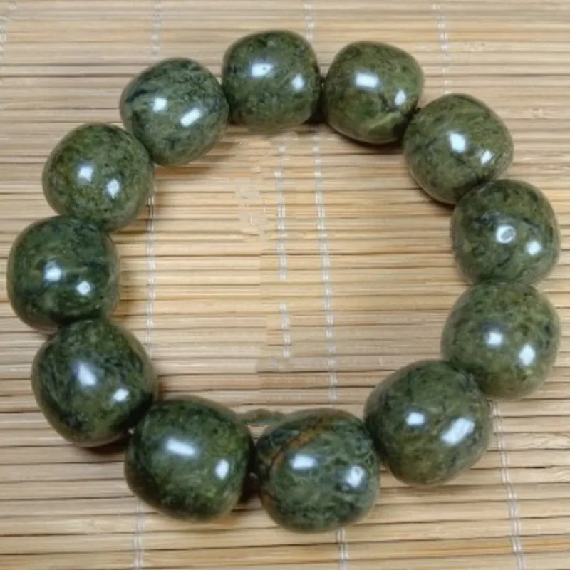 Natural Jade Tibetan Medicine King Stone Light-colored Gold Flower Old-shaped Bead Bracelet Health Care Jewelry Domineering Men