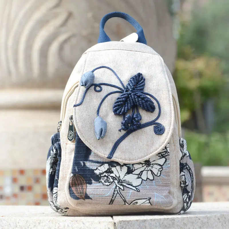 Imagem -03 - Johnature Casual Verão Leve Lona Mochila Feminino Selvagem Bolsas de Viagem Estilo Étnico Floral Mochilas Retro Bolsa Feminina