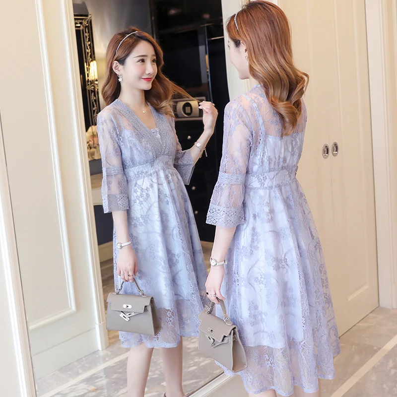 2021 NEW Pregnant Woman Lace Casual Summer Dress Send Wrapped Chest Maternity Two-Piece Dress Maternity Tops