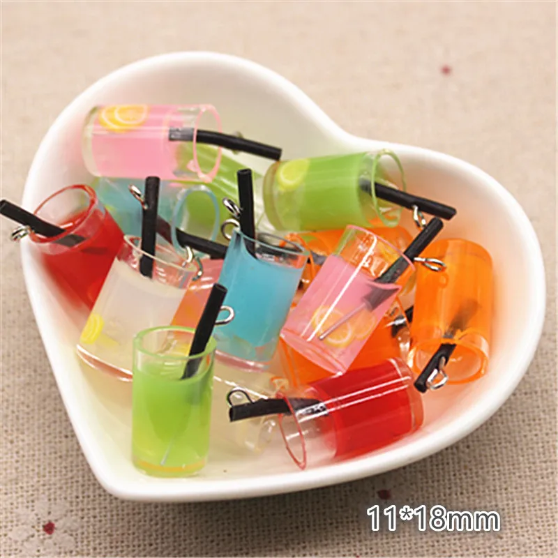 10pcs New Mix Colors 3D Mini Glass Fruit Tea Sippy Cup Iron Hook DIY Craft/Jewelry Accessory,11*18mm