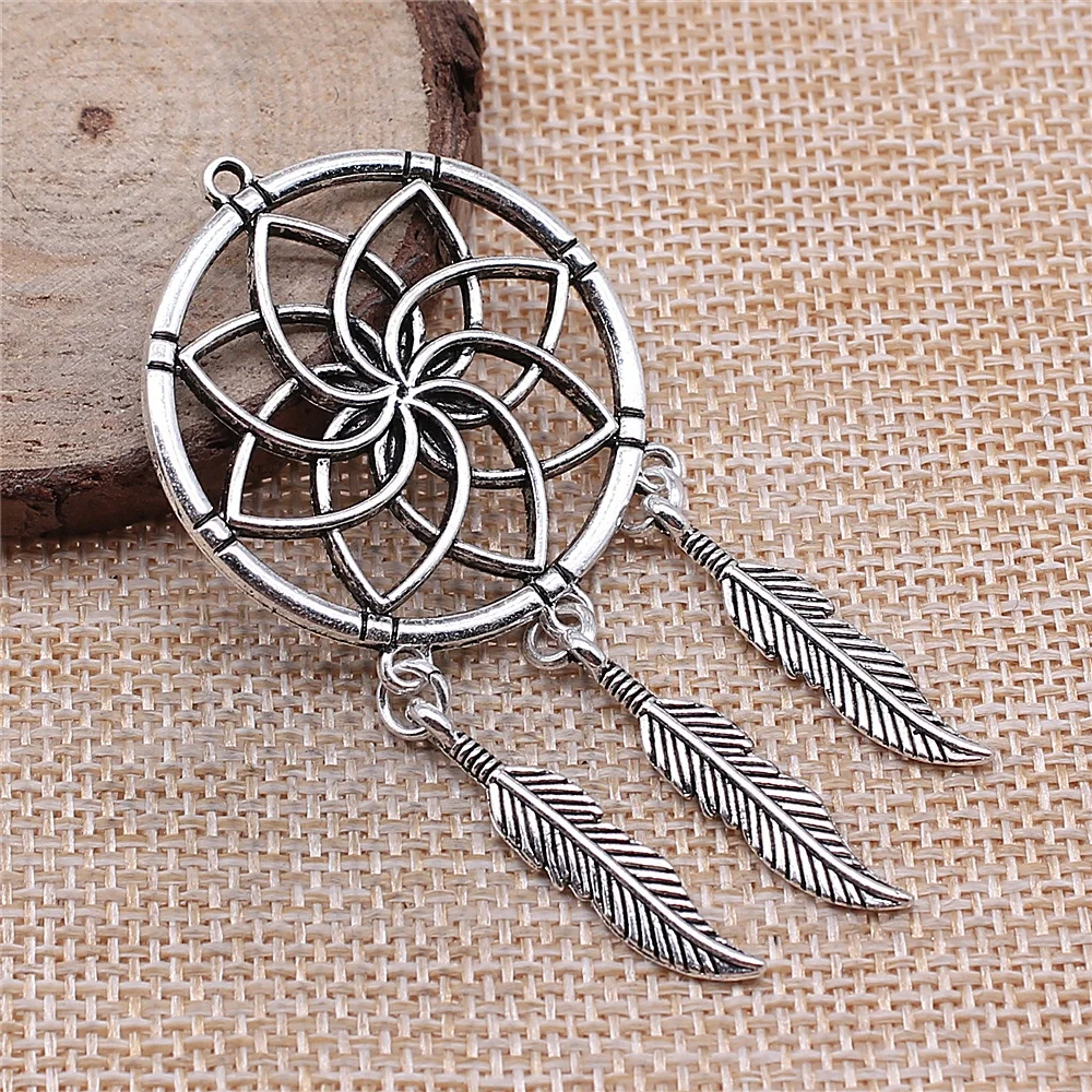 

Wholesale 20pcs/bag 35x71mm Dreamcatcher Charms Wholesale Antique Silver Color For Jewelry Making Zinc Alloy Charms