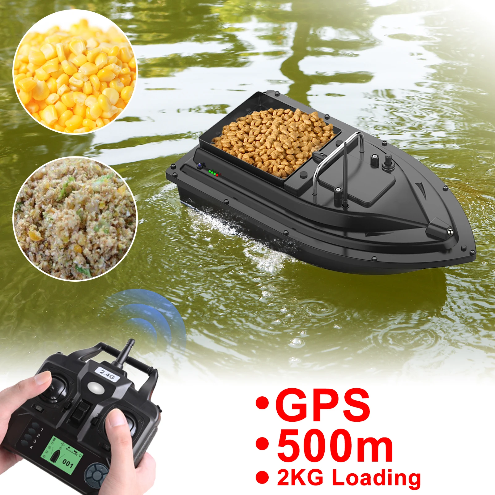 D16B GPS Fish Bait Boat with 3 batteries 2kg Loading Double Motors 500M Remote Control High Speed Fish Finder RC Bait Boat