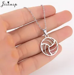 Jisensp Trendy Silver Color Volleyball Necklace Charm Women Link Chain Round Pendants Necklaces Men Jewelry Sports Jewelry Gifts
