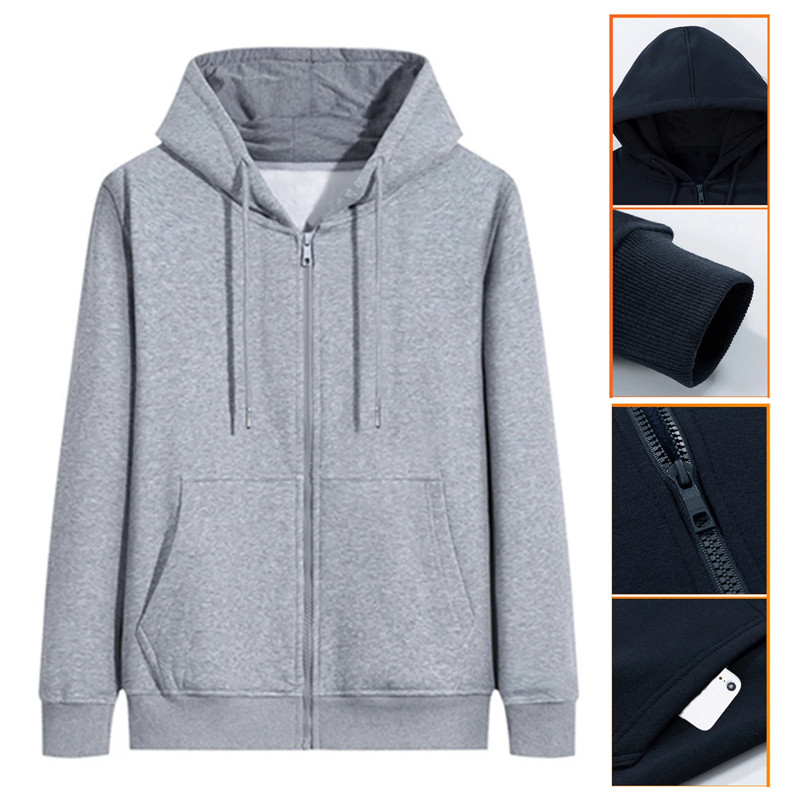 Men Hoodie Autumn Winter Long Sleeve Hooded Sweatshirt Pockets Plush Liner Plus Size Warm Coat Streetwear Men Hoodies худи