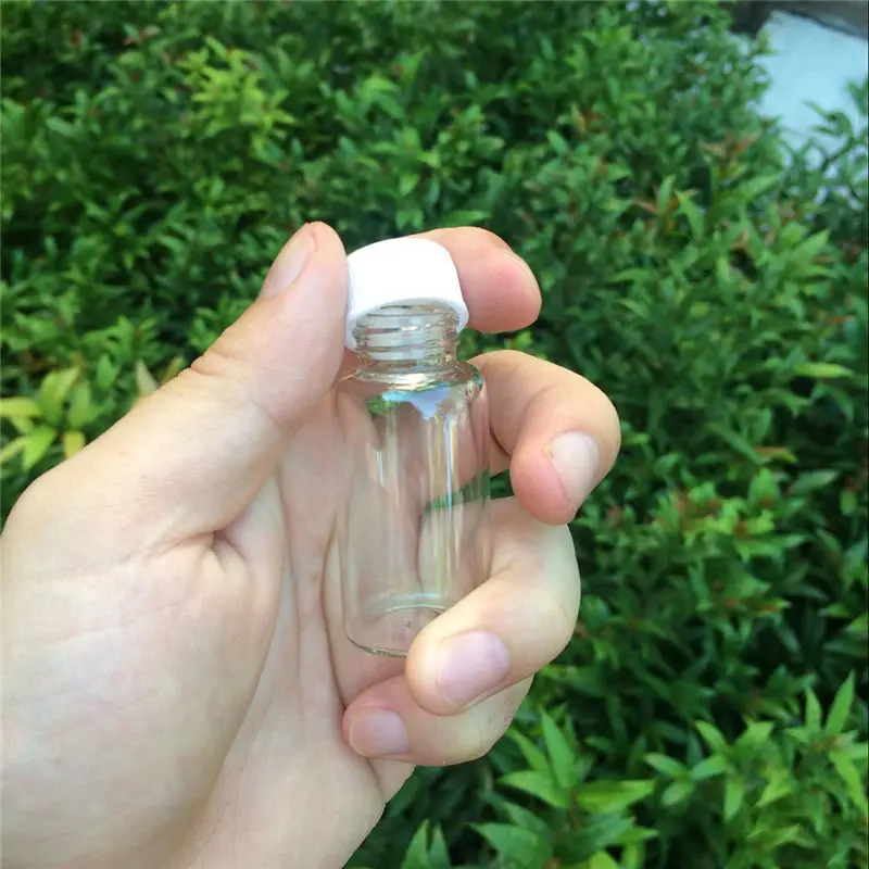 8ml 15ml 20ml 25ml Hyaline Glass Jars White Plastic Lid Clear Vitreous Bottle Crafts Exhibits Ornament Vials 50Pcs New Product