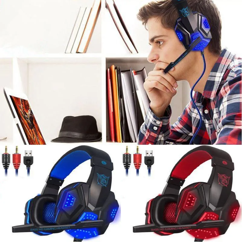 Pc780 gaming headset fone de ouvido com fio gamer fones de ouvido estéreo som com microfone led luz para computador pc ps4 gamer fone de ouvido