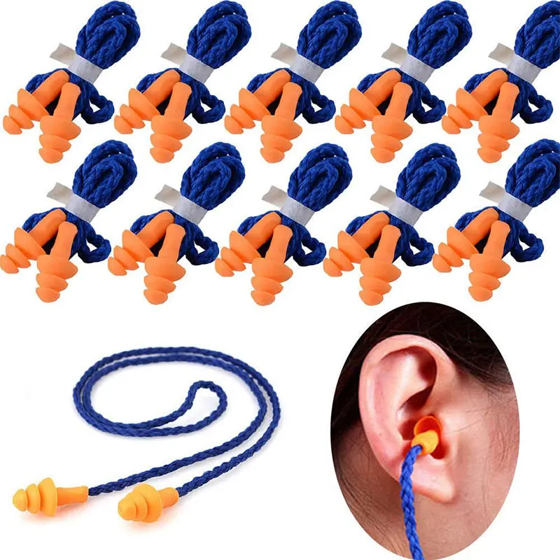 100 Pairs Individually Wrapped Non Toxic Soft Silicone Corded Ear Plugs Reusable Hearing Protection Rubber Earplugs