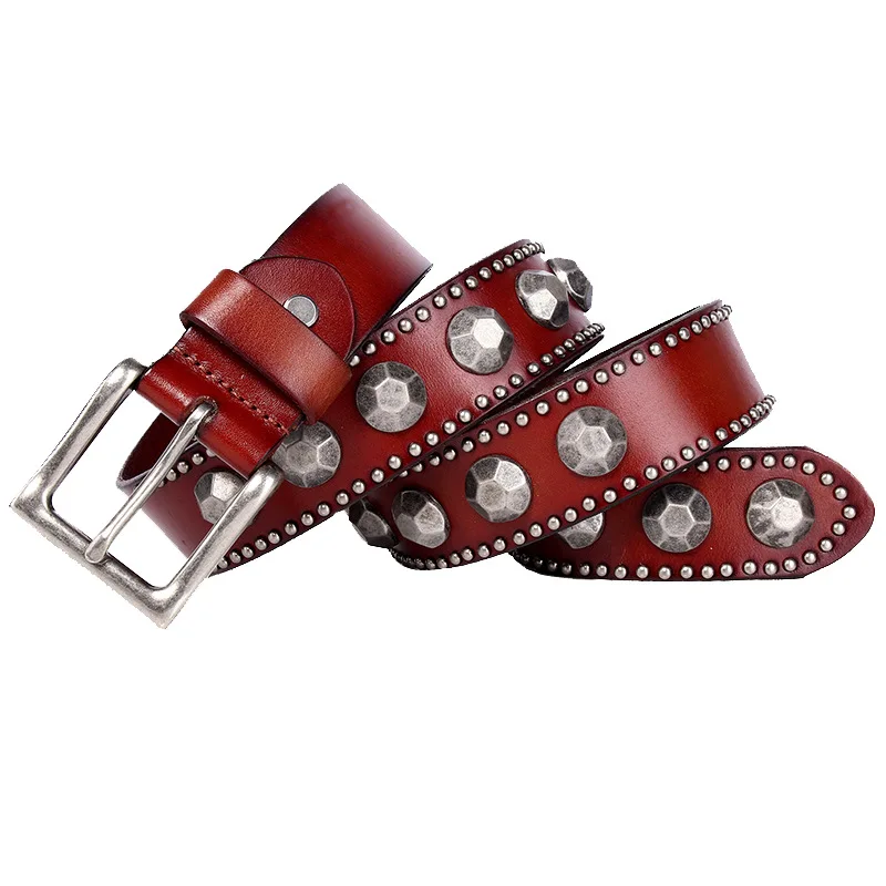 (Ta-weo) Men Fashion Personality Rivet Belt, Heavy Metal Rock Genuine Leather Belt