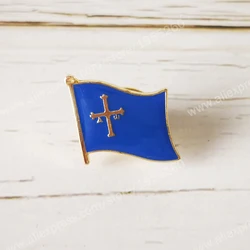 Asturias Flag Lapel Pins Spain Provincial Nationalities Region Brooch Crystal Epoxy Metal Enamel Badge