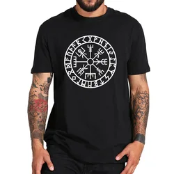 Viking T Shirt Icelandic Vegvisir Compass Rune Amulet T-shirt Casual Crew Neck Camisetas EU Size 100% Cotton Tops