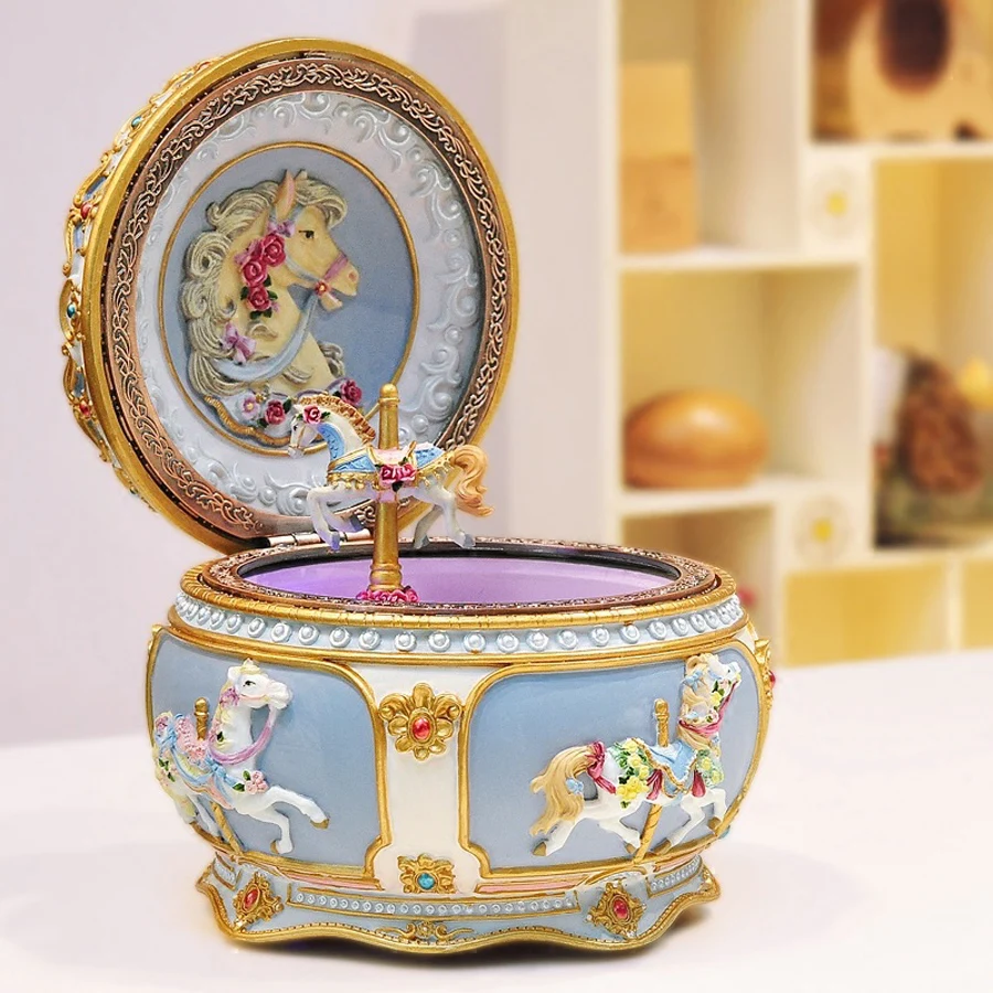 

New Lovely Carousel Music Box with Sound Control LED Flash Lights Creative Birthday Valentine's Day Gifts for Girl Friend Kids