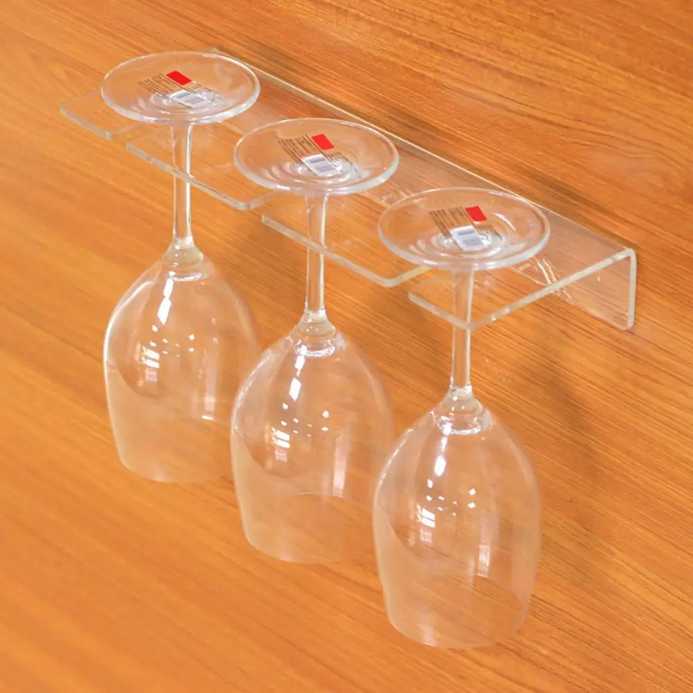 Wine Glass Hanging Rack Clear Acrylic Under Cabinet Stemwares Kitchen Glasses Storage Wall Hanger For Holds 3/4 Wine Glasses