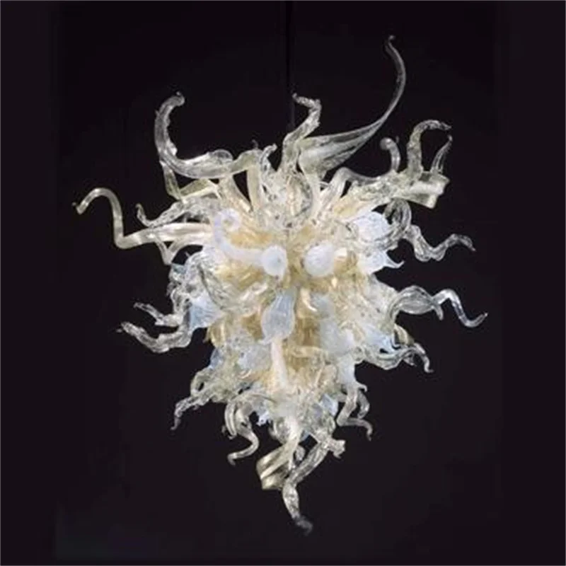 Leaf Design Lamps Hand Blown Glass Crystal Chandeliers Hanging LED Chain Pendant Home Decor Living Room