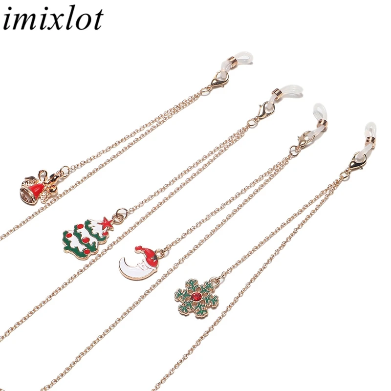 Imixlot 85cm Metal Christmas Series Glasses Chain Unisex Xmas Tree Snowflake Pendant Anti-skid Eyeglasses Lanyard Accessories