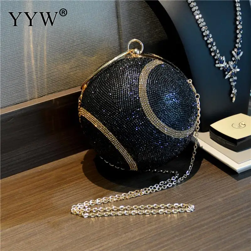 Fashion Women Clutch Bag Round Ball Bag With Rhinestone Tennis Design Ladies Wedding Party Purse Female Clutches Bolsas Mujer