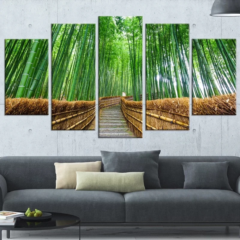 

5pcs Road To Bamboo Forest View Poster Modular Picture Wall Art Decor Canvas HD Printed Oil Paintings For Living Home Decoration