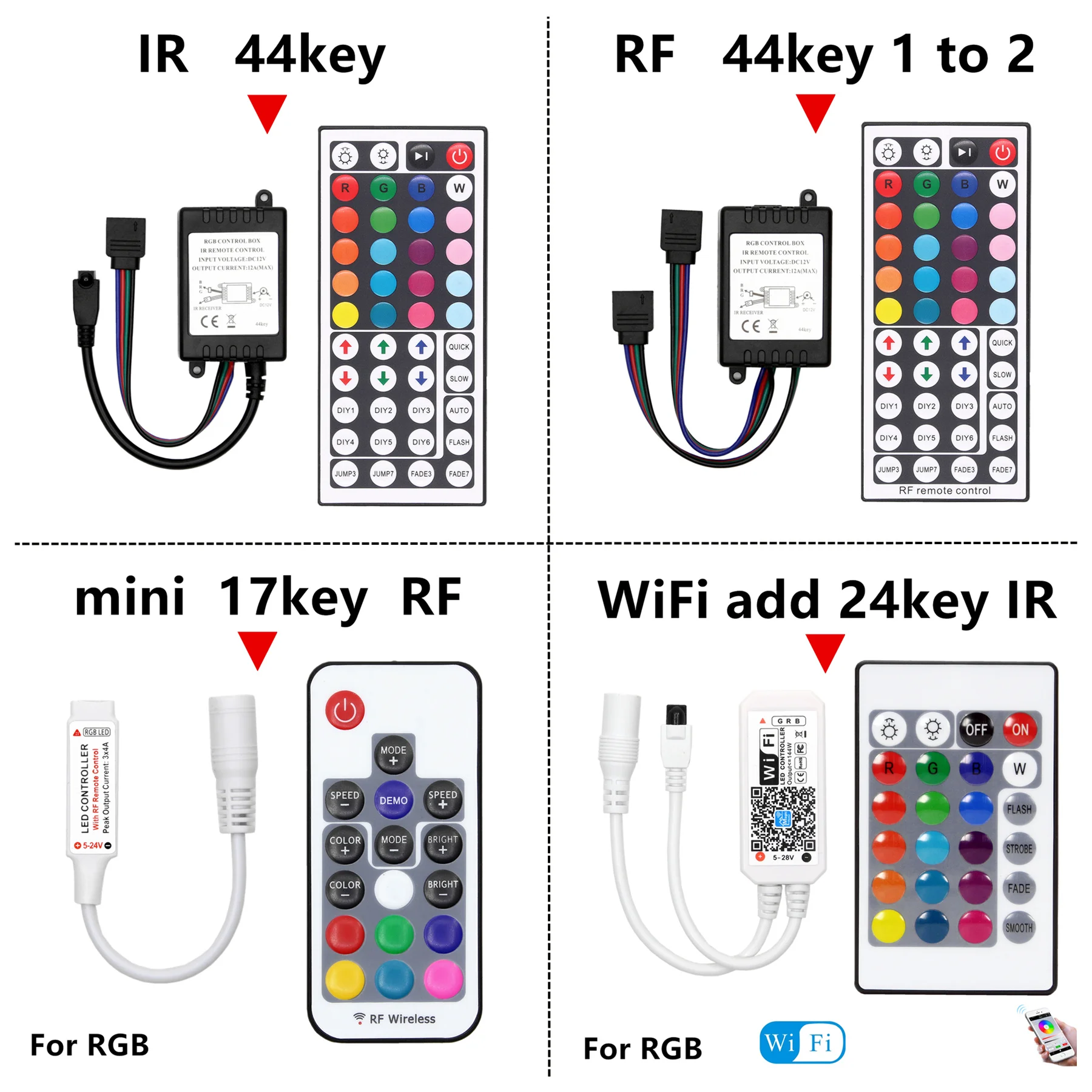 44 tasti LED RGB Controller DC12V IR/RF Remote Controller per SMD 3528 5050 RGB Luci di Striscia del LED