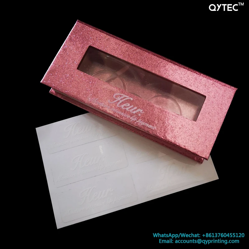 100pcs Custom Printing Clear Label eyelashes eyeshadow palette lipstick lip gloss makeup 3D Mink Tube Box Case Packaging Sticker