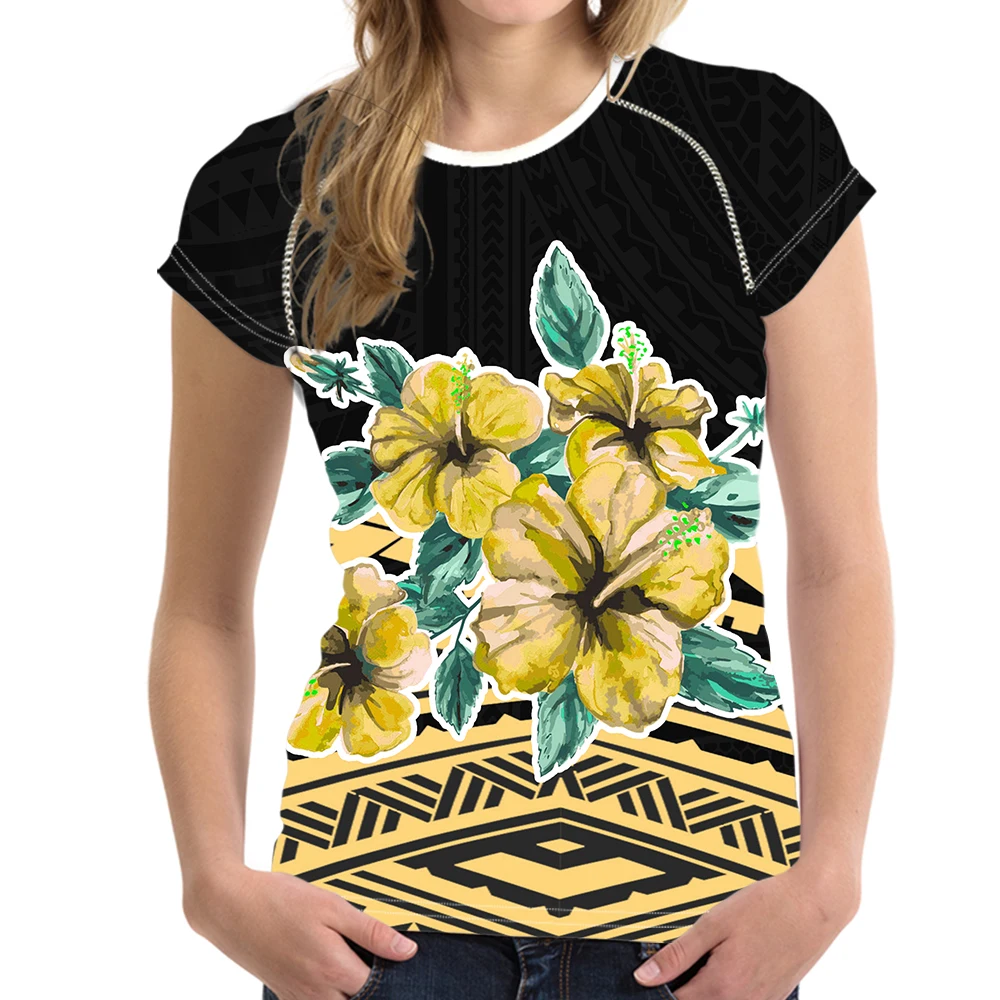 Round Leading Step Breathable Fashion Women's T-Shirt Polynesian Department Drop Print Summer Casual Short Sleeved Top