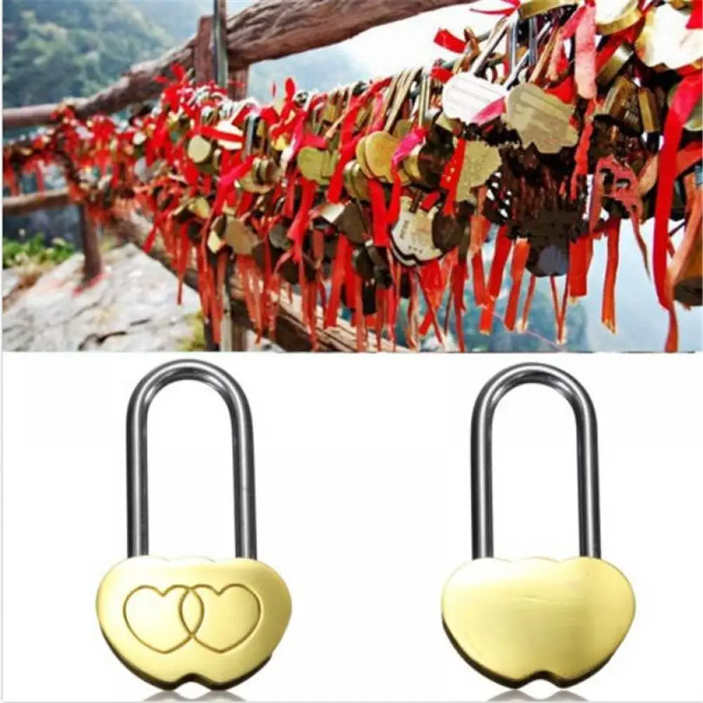 40mm Love lock tourist attraction wishing lock concentric lock wedding lock cannot be opened Engraved Double Heart Lock Home