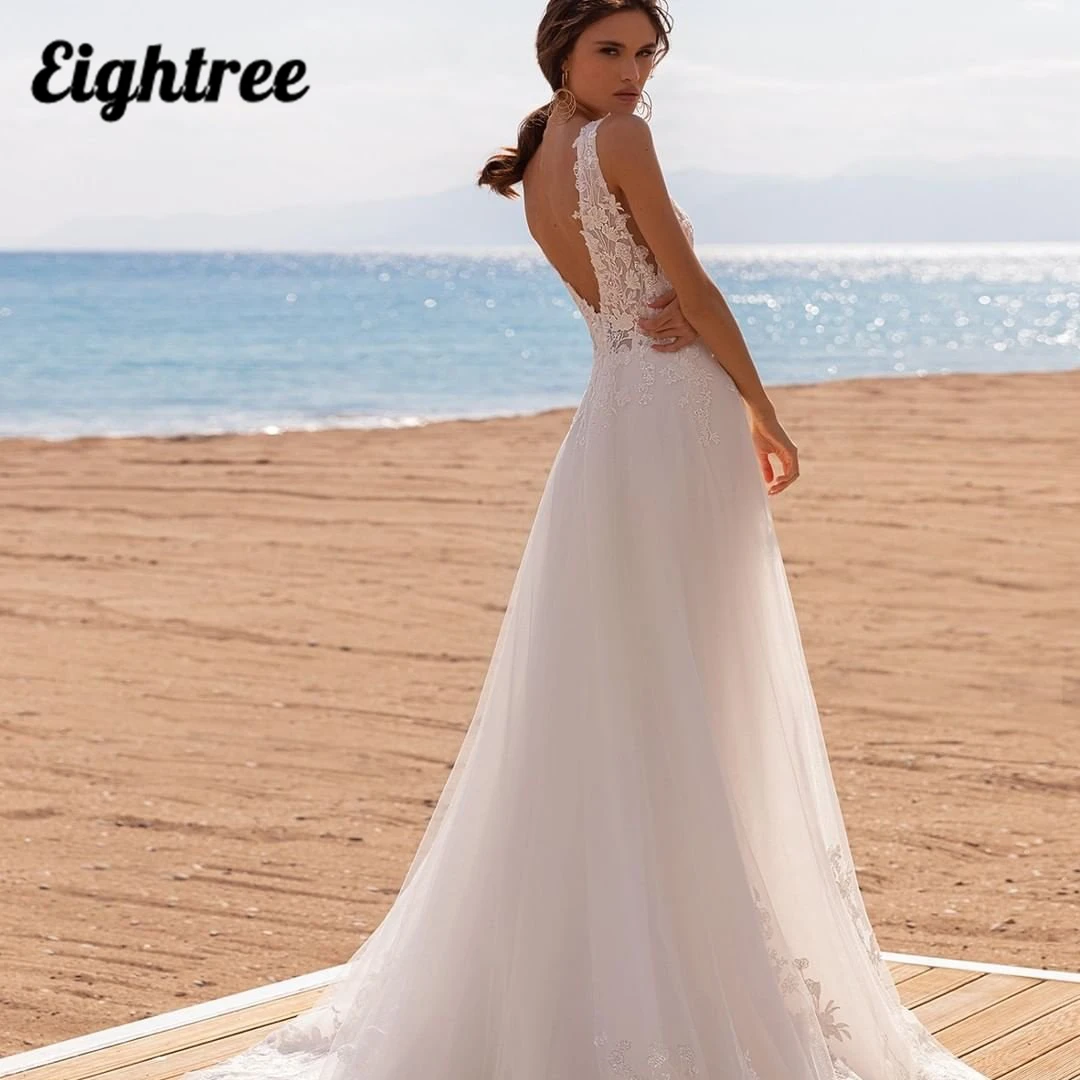 Eightree-vestidos de novia de estilo bohemio, ropa de boda Sexy con apliques, cola a, escote en V, talla grande