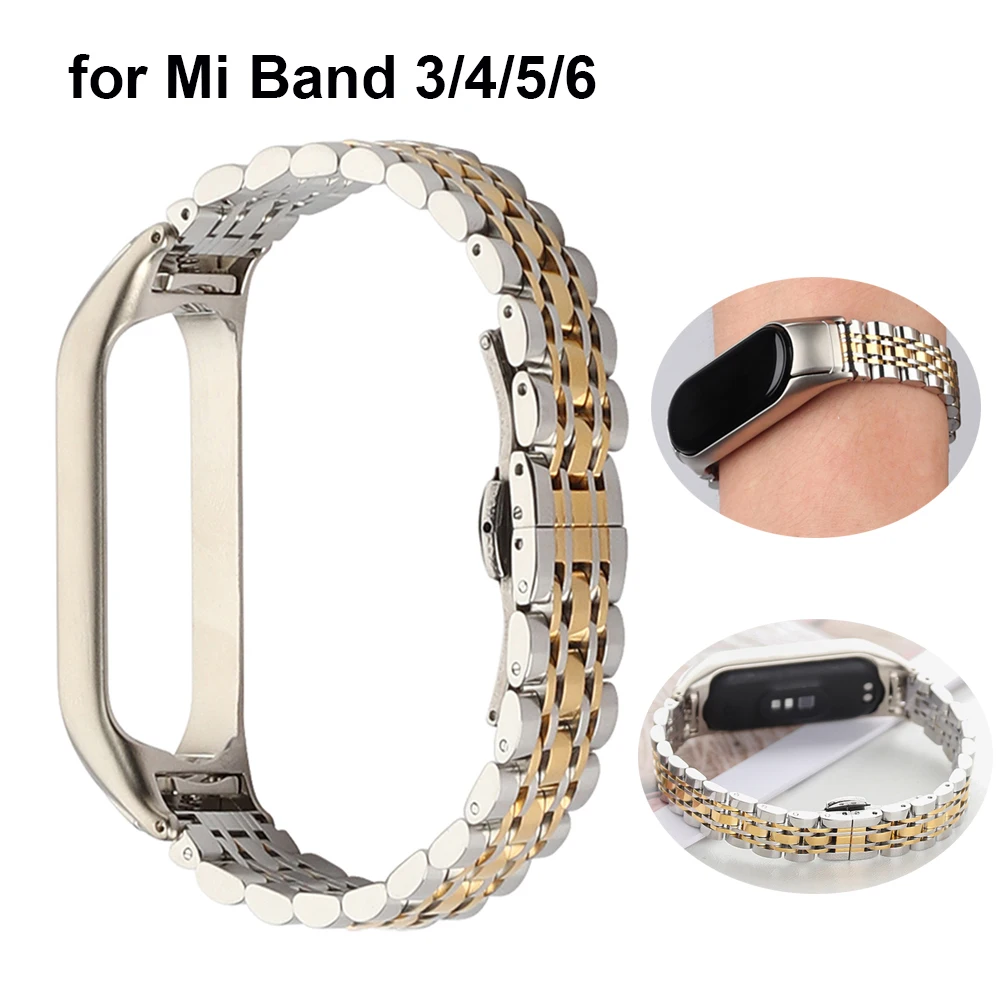 Cool Metal Men Watch Bracelet on Mi Band 4 7 8 Watchband Strap for Xiaomi Mi Band 6/5 Wristband Miband 3 6 Bands Stainless Steel