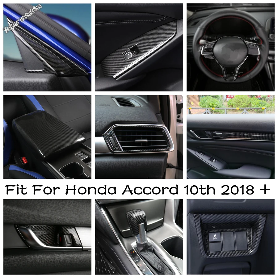 

Carbon Fiber Look AC Vent / Speaker Tweeter / Window Lift / Door Handle Bowl Cover Trim Fit For Honda Accord 10th 2018 - 2022
