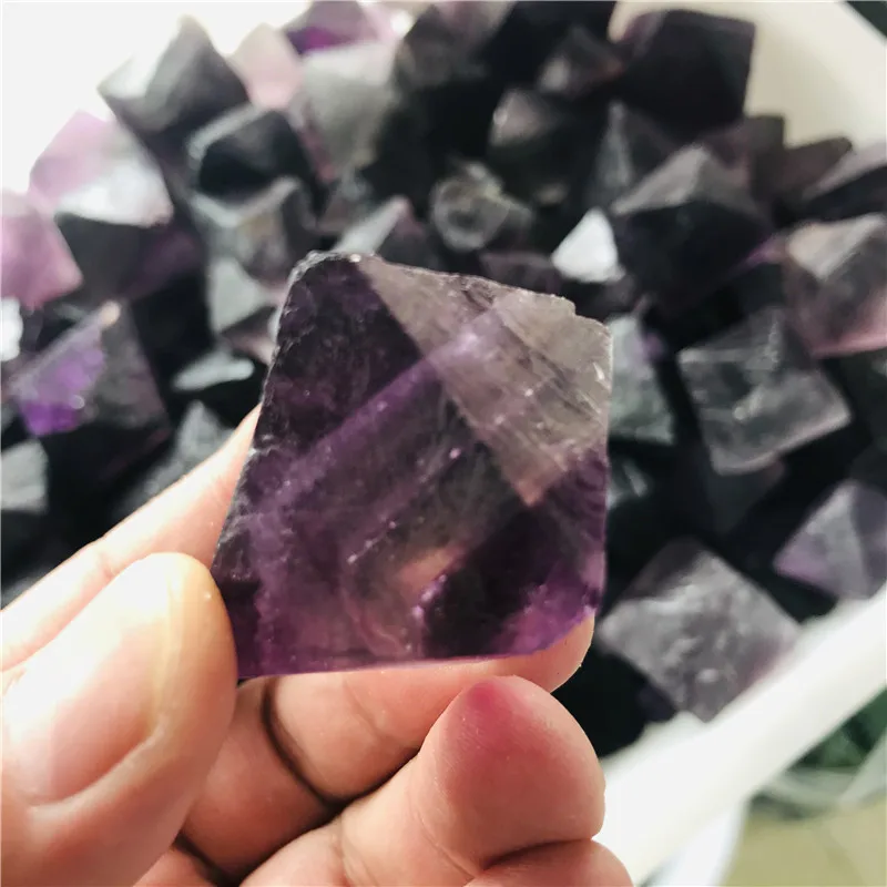 Natural purple fluorite octahedral crystal point primary gemstone ornament rattan ornamental stone collection stone crystal mine