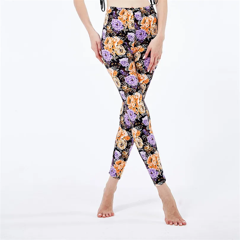 INDJXND Leggings Print Flower Hip Push Up Running Women Ankle-length Pants Elastic Waist Quick Dry Skinny Spandex Polyester Soft