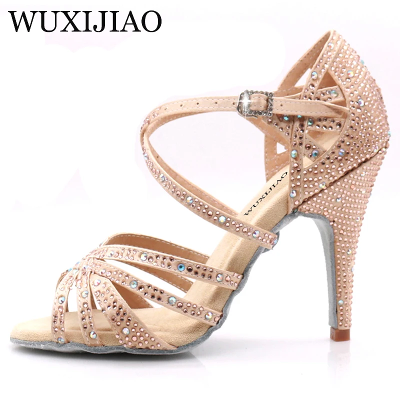 WUXIJIAO-zapatos de tacón alto para mujer, zapatillas de baile latino con diamantes de imitación, Jazz