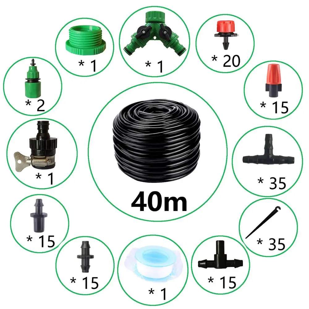 

40m Drip Irrigation Kit,Patio Plant Watering Kit Garden Agriculture Greenhouse Mist Cooling Irrigation System Automatic Micro Fl