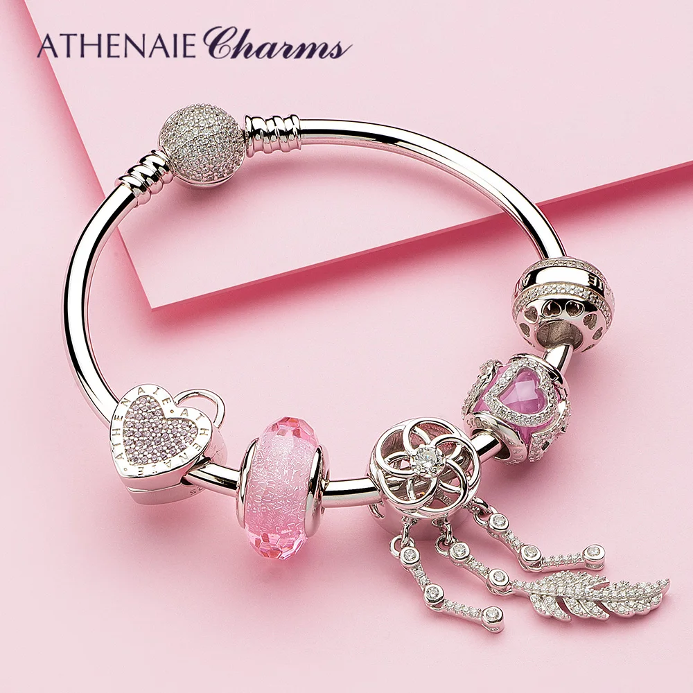 ATHENAIE 925 Silver Luxury Dream Catcher Charms Bracelets&Bangles with Heart Bead For Women Pulseras Jewerly Valentine's Day