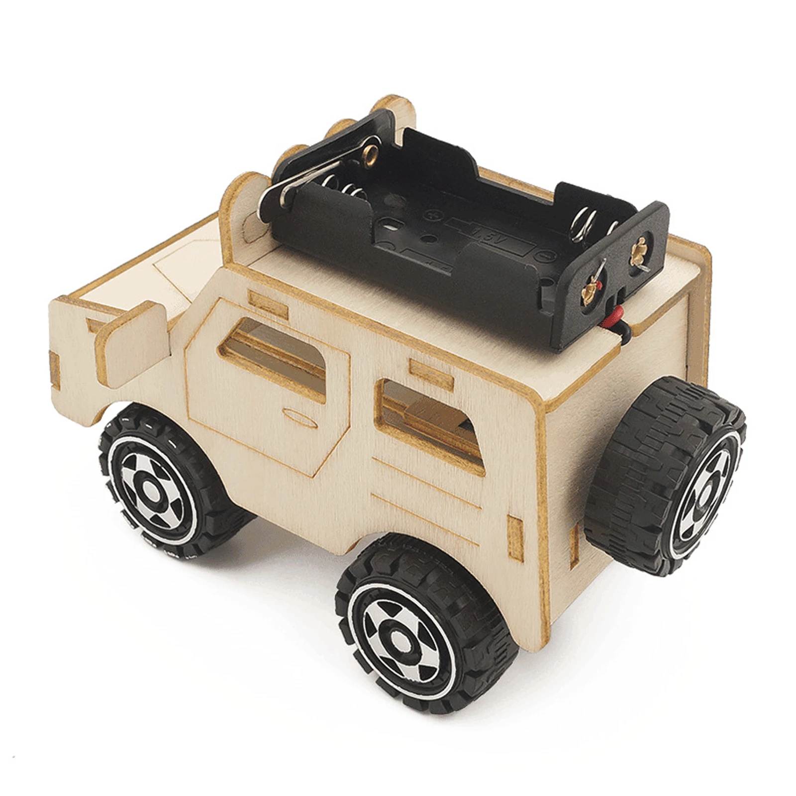 Jeep électrique en bois assemblée pour enfants, jouet éducatif scientifique, exercice de couleur peint, capacité pratique, bricolage