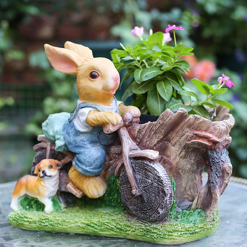 Creative Outdoor Gardening Decorative Animal Flower Pot, Rabbit Resin Crafts, Miniature Figurines, Home Decoration Accessories