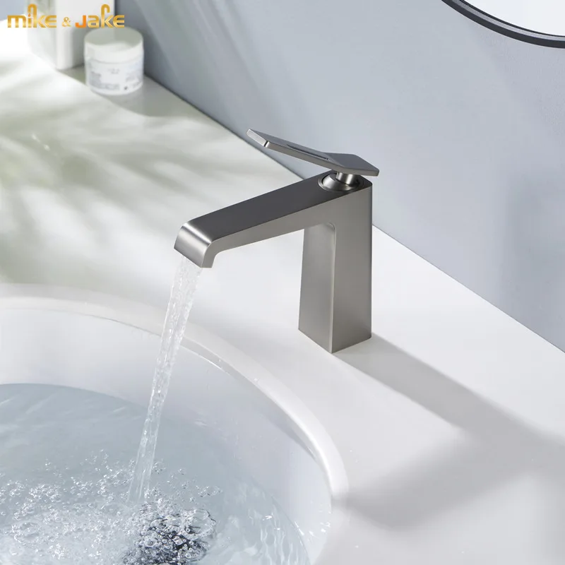 

Gunmetal bathroom basin faucet frosted metal gray basin mixer hot and cold single handle basin tap sink faucet gold crane