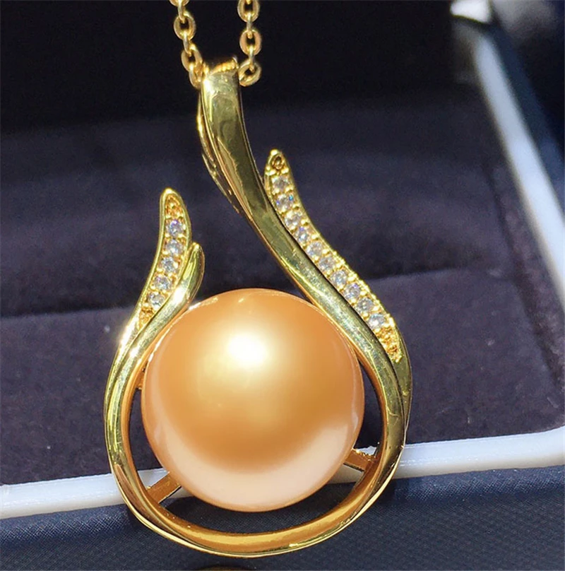 

HABITOO Gorgeous Natural 11-12mm Gold Round Freshwater Pearl Chain Necklace Cubic Zircon Pendant for Women Fashion Jewelry