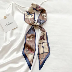 KOI LEAPING aesthetic horse long silk scarf female multi-function decorative scarf headband tie wrist strap bag belt