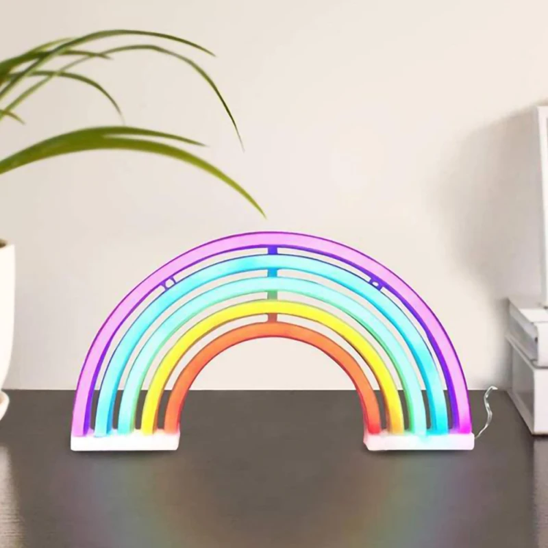 LED Neon Sign Lights Rainbow Light USB Battery Operated Wall Decor for Girls Kids Room Wedding Birthday Party Decoration