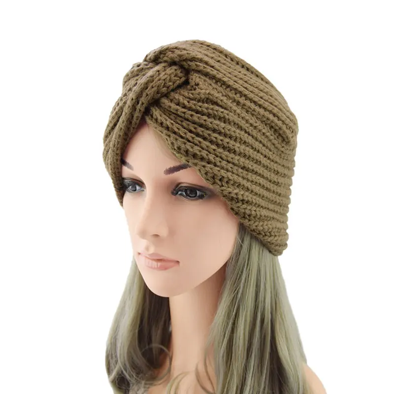 Women\'s hat Bohemian Style Warm Spring Autumn Knitted Cap Fashion Boho Soft Hair Accessories Turban Solid Color Muslim Hat