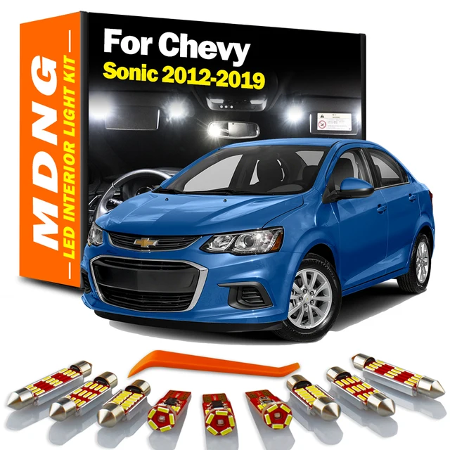 MDNG Canbus LED Zestaw oświetlenia wewnętrznego do Chevrolet Chevy Sonic 2012-2015 2016 2017 2018 2019 Mapa Kopuła Lampa bagażnika Akcesoria samochodowe