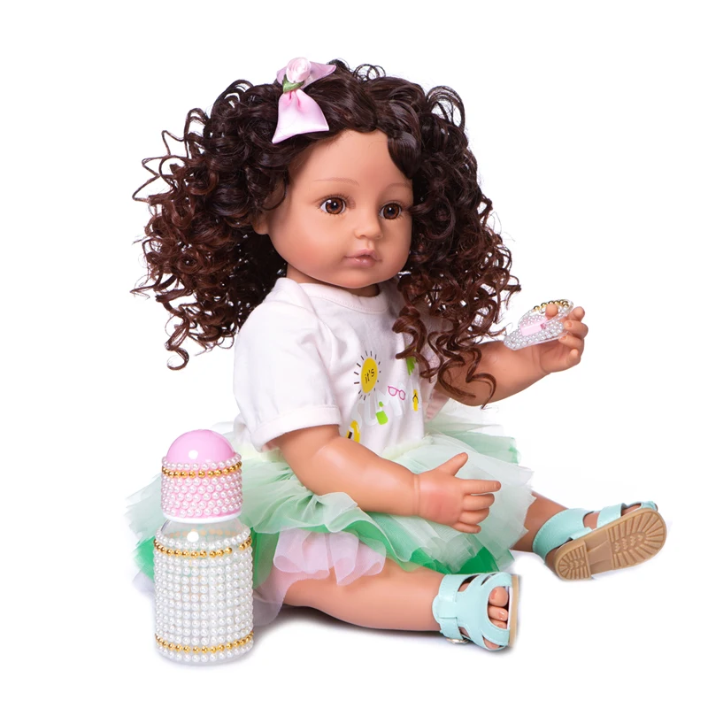 

55CM Full Body Silicone Flexible Real Soft Touch Reborn Baby Toddler Pincess Curly Hair Fashion Girl Doll Xmas Gift