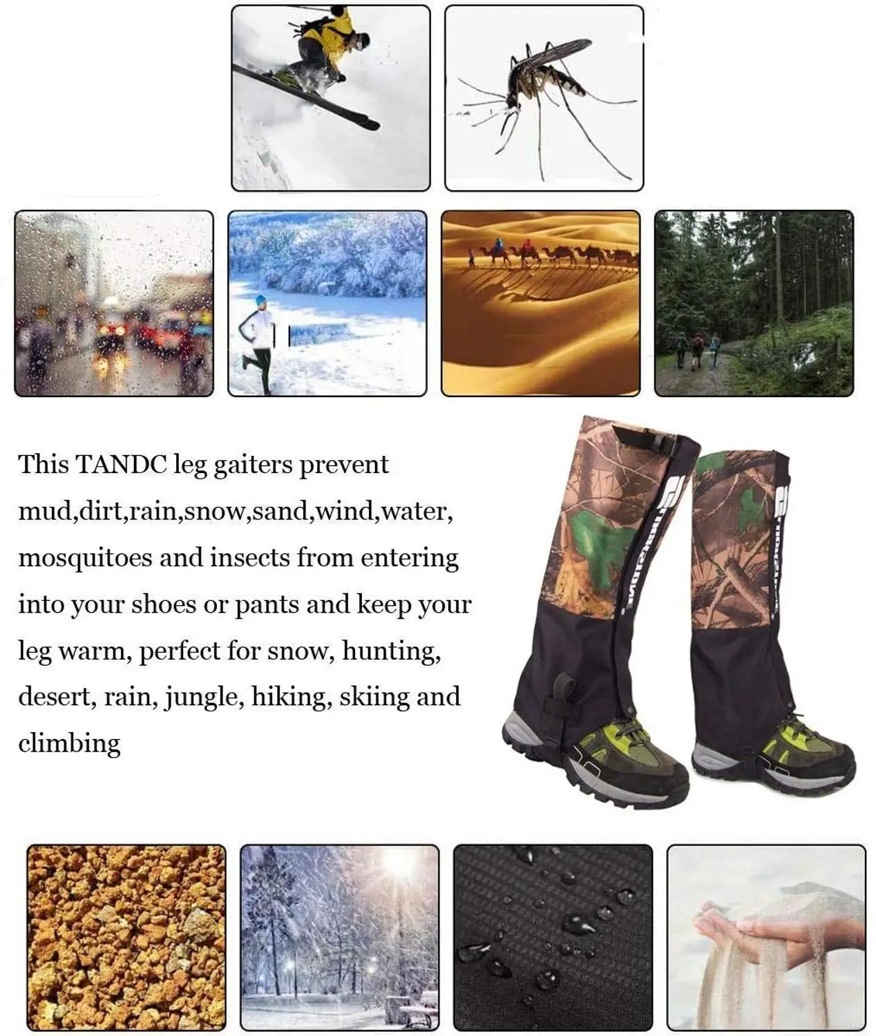 Outdoor Waterproof Gaiters Camo Breathable Camouflage for Hiking Climbing Hunting Snow Ski Boot Gaiters Guard Legging
